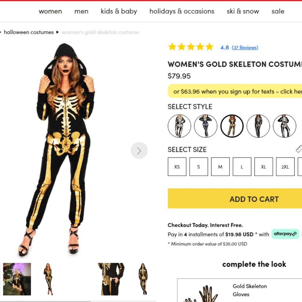 NWT "Tipsy Elves" Gold Metallic Skeleton Hooded Zip Bodysuit Onesie HALLOWEEN - Picture 3 of 14
